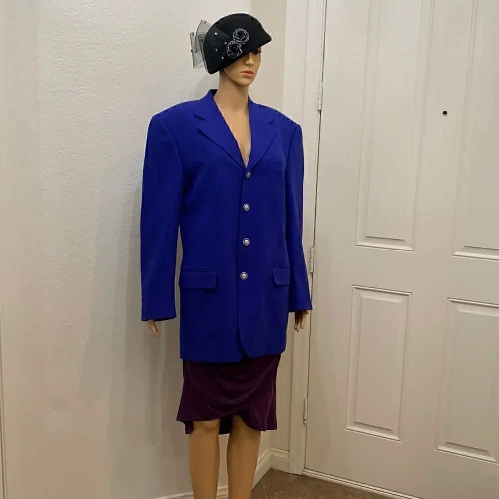 Fl Leone Blue Button Front 100% Virgin Wool Blue Blazer Lined Dress Suit Jacket